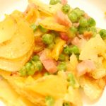 Potatoes Au Gratin with Ham and peas