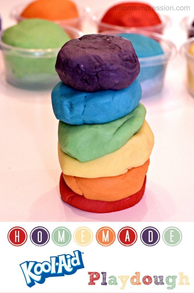 This homeade Kool-Aid play dough is a great craft for kids who love to DIY and play with play dough. This can also be a great sensory activity for kids who like to get some hands-on play! #ad