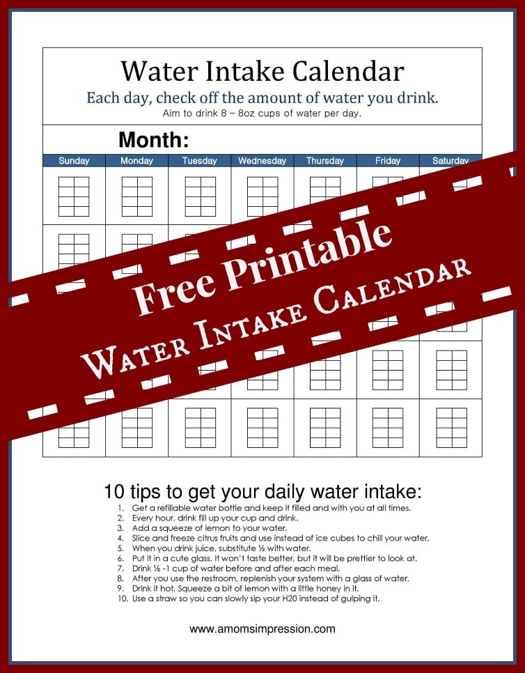 Water Intake Calendar Printable