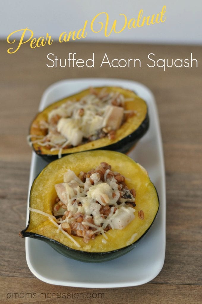 If you're looking for acorn squash recipes to use up all that yummy acorn squash - this pear and walnut stuffed acorn squash will blow you away! This is a hearty vegetable side dish recipe that is sure to please a crowd! 