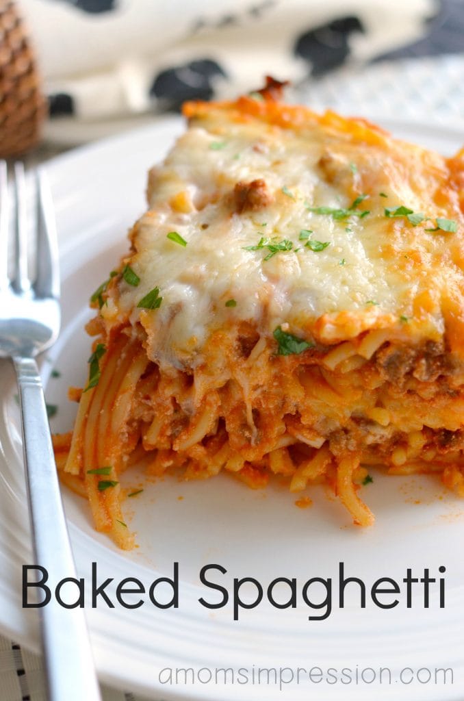 Stop what you're doing and make this baked spaghetti recipe for dinner tonight! It is easy to make and a family favorite - this is a pasta recipe to save! #ad