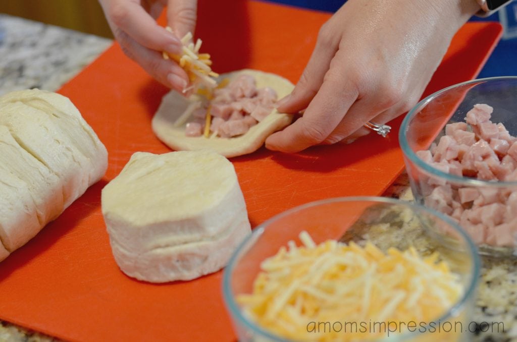 Stuffing the Ham and Cheese Bombs
