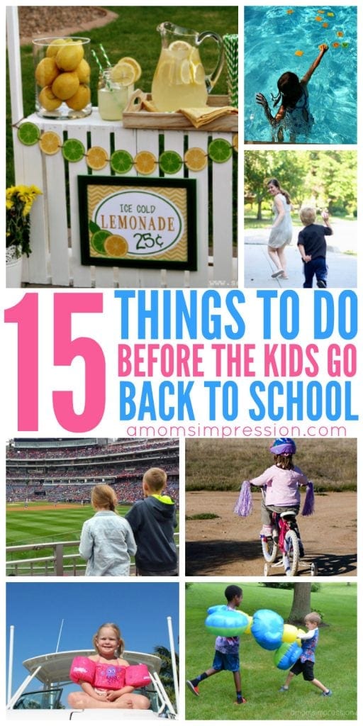 15 Fun Things to Do Before the Kids Go Back to School. Summer isn't over yet, get some fun ideas for kid activities for the rest of the summer!