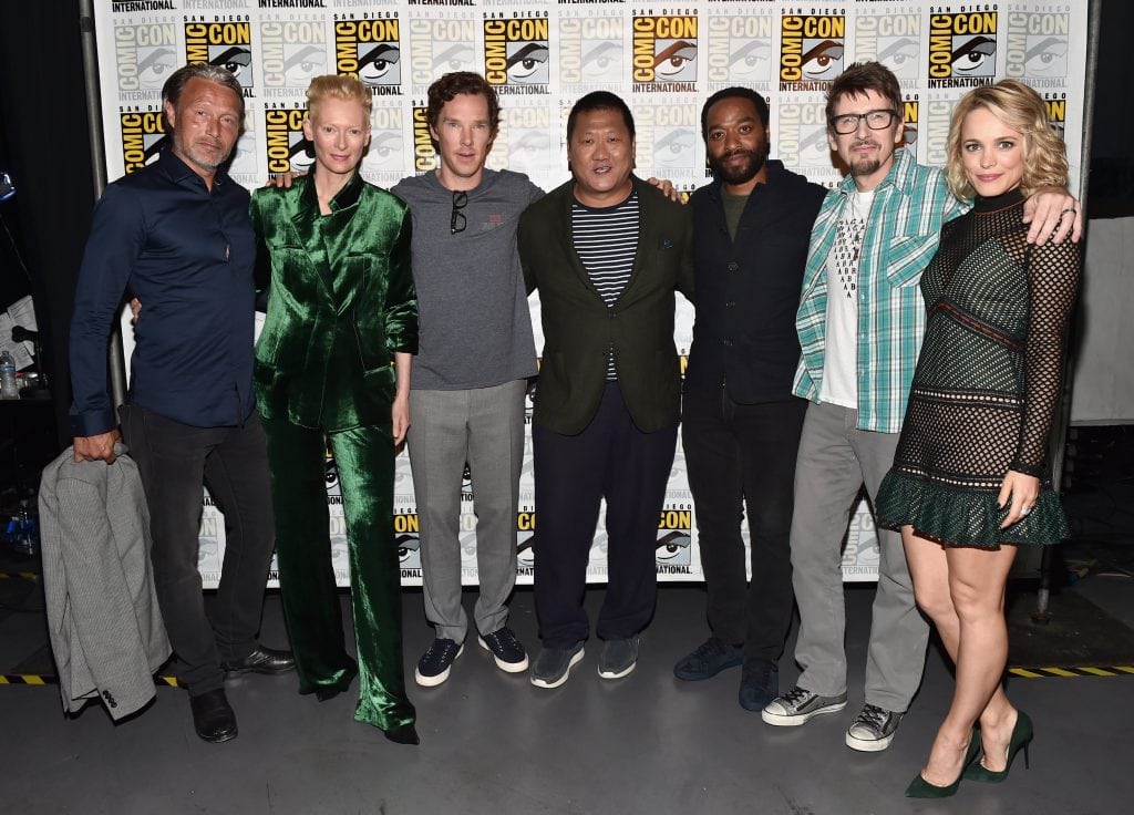 SAN DIEGO, CA - JULY 23: (L-R) Actors Mads Mikkelsen, Tilda Swinton, Benedict Cumberbatch, Benedict Wong, Chiwetel Ejiofor, director Scott Derrickson and actress Rachel McAdams from Marvel Studios "Doctor Strange attend the San Diego Comic-Con International 2016 Marvel Panel in Hall H on July 23, 2016 in San Diego, California. ©Marvel Studios 2016 (Photo by Alberto E. Rodriguez/Getty Images for Disney) *** Local Caption *** Mads Mikkelsen; Tilda Swinton; Benedict Cumberbatch; Scott Derrickson; Rachel McAdams; Chiwetel Ejiofor; Benedict Wong
