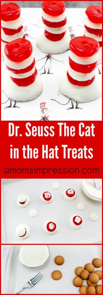 These Dr. Seuss Cat in the Hat treats are perfect for Cat in the Hat birthday parties, Dr. Seuss baby showers, and more! They are so easy to make and super tasty to boot!