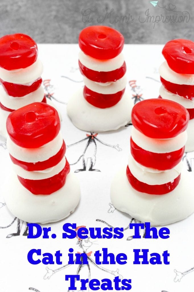 These Cat in the Hat Dr. Seuss snacks are perfect for Cat in the Hat birthday parties, Dr. Seuss baby showers, and more! They are so easy to make and super tasty to boot!