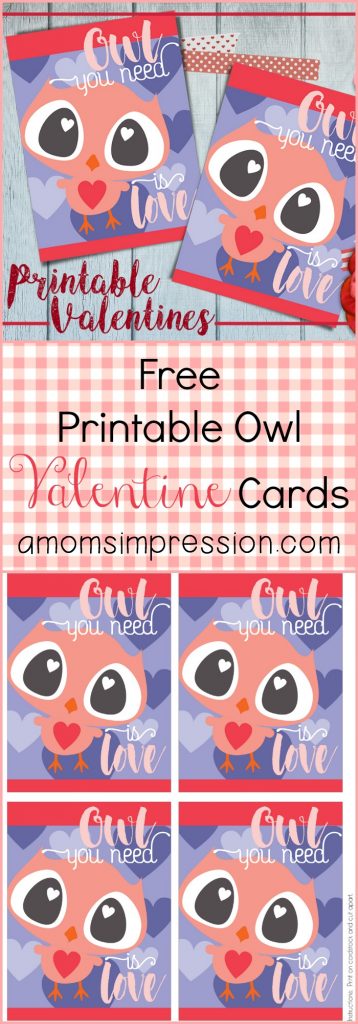 Free Printable Owl Valentine Cards Four Cards To A Page