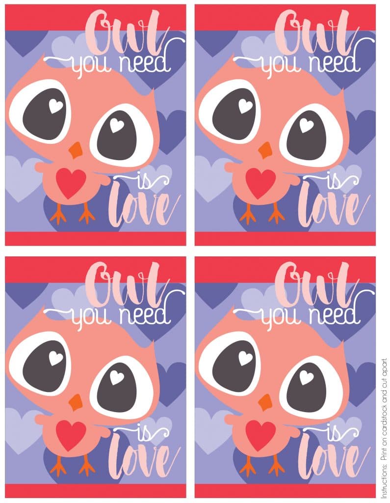 printable owl valentines