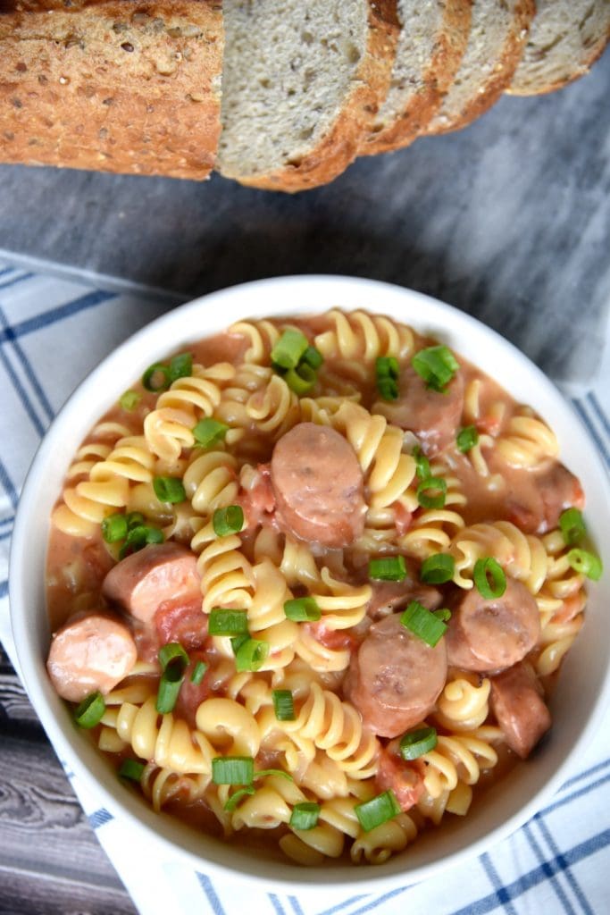 Cheesy Smoked Sausage Pasta Recipe - One Pot Meal