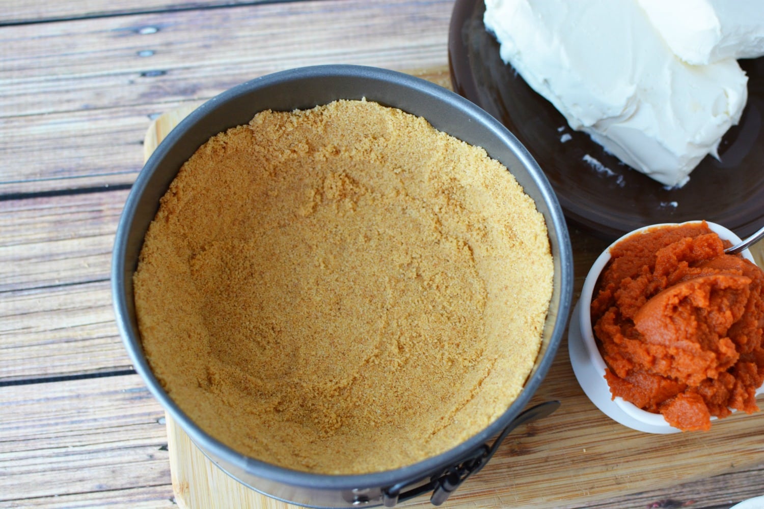 graham cracker crust pressed into pressure cooker spring pan. 