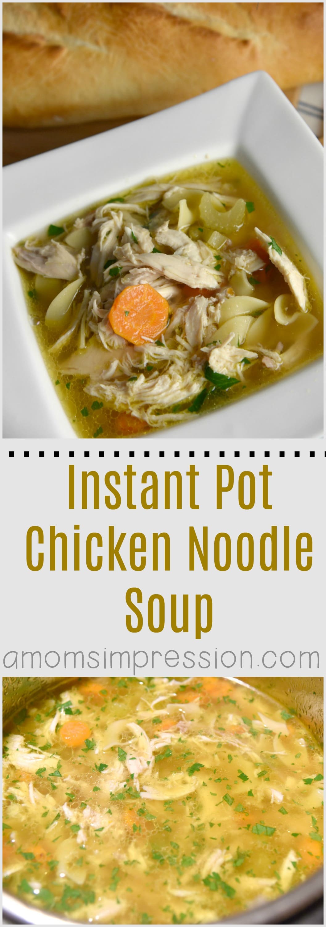 This simple Instant Pot Chicken Noodle Soup recipe can be made in no time in your electric pressure cooker. This healthy recipe uses lots of vegetables and can be easily adapted for the Paleo diet. #ad #InstantPot #InstantPotRecipes