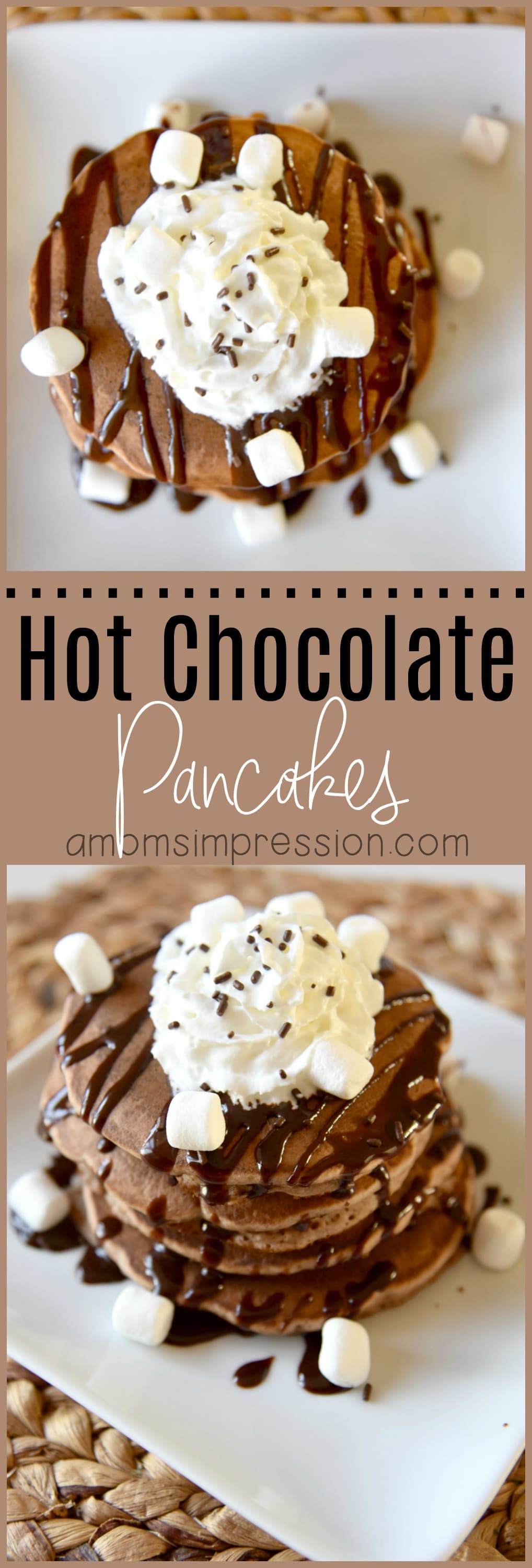 Warm up with this fun homemade hot chocolate pancakes recipe make the most fluffy delicious pancakes. Add some cocoa, whipped cream, marshmallow and sprinkles and your kids are going to love it! 