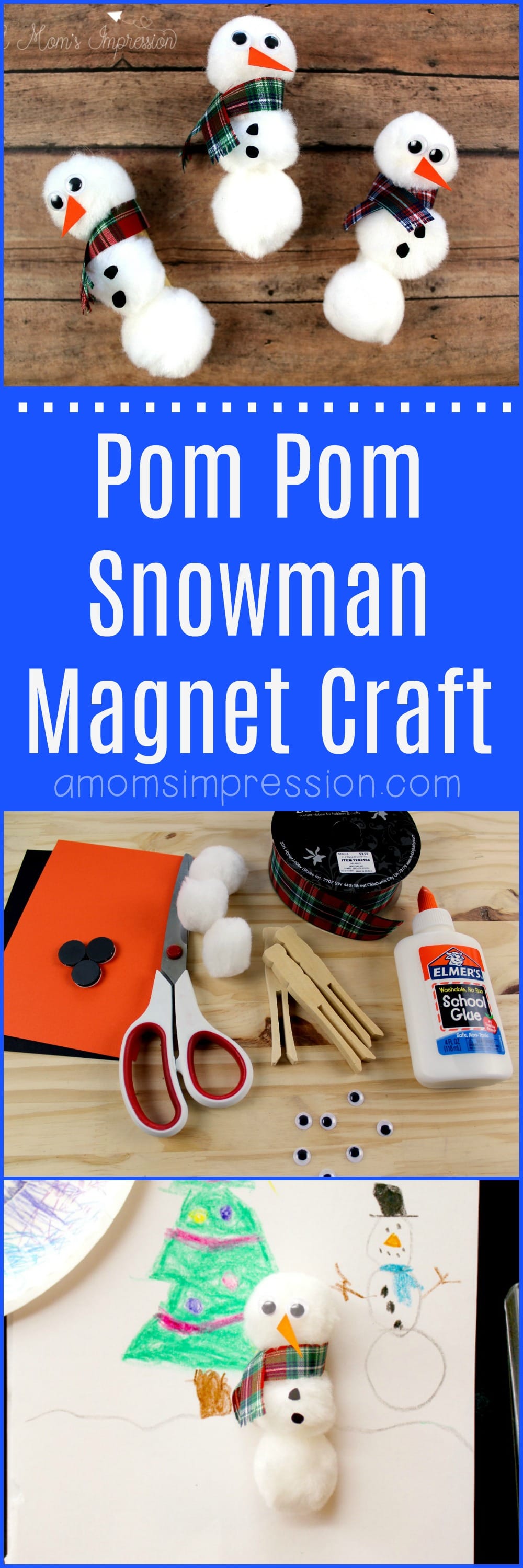 Easy Snowman Crafts for Kids - Pom Pom Snowman Magnet