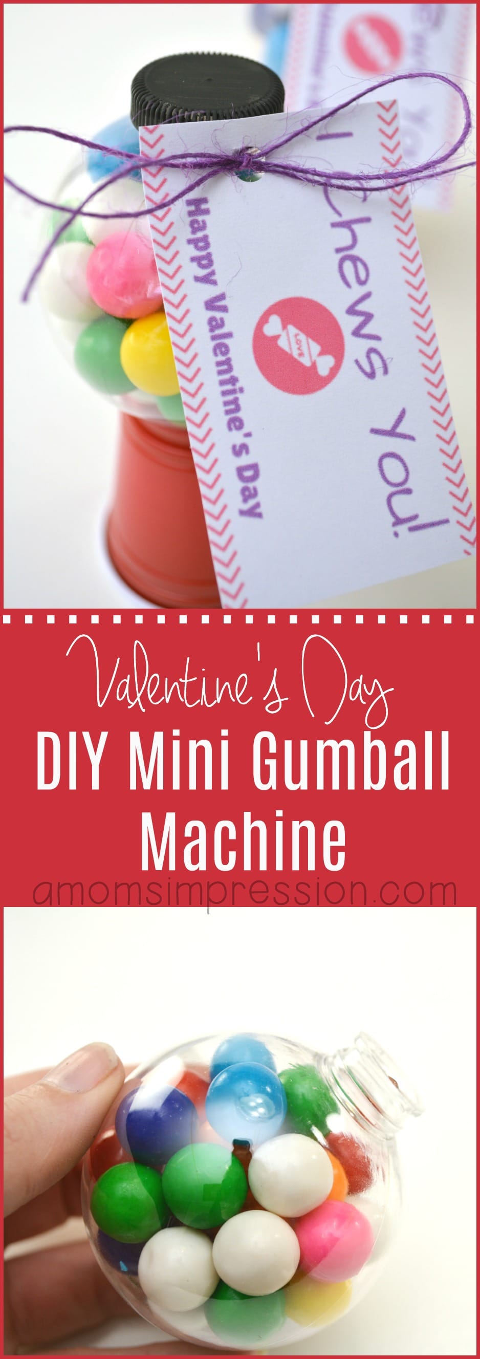 I love finding and making adorable and fun Valentine Gift Ideas for Kids. These mini gumball machines are perfect for classroom Valentines. This easy tutorial includes a free printable card and is perfect to make as party favors.