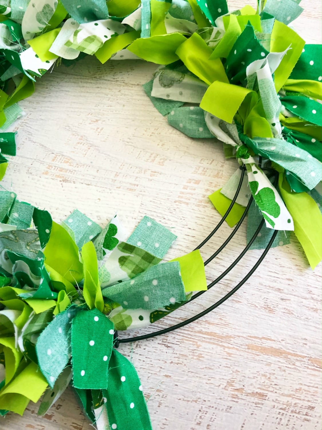 tying the green strips onto the shamrock wreath can be time consuming. 