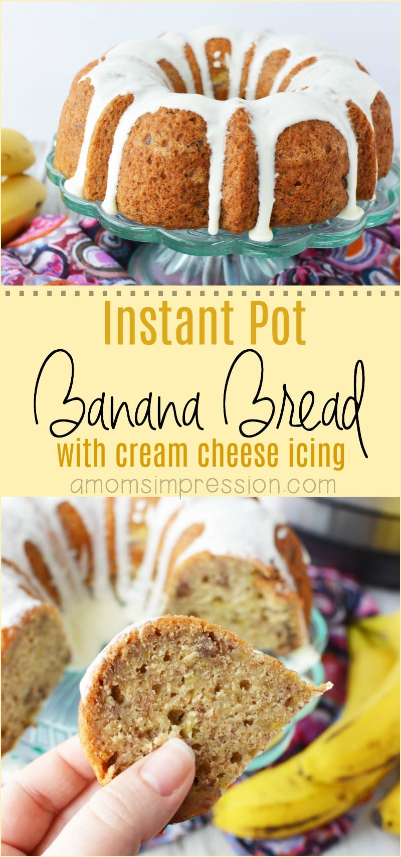 Instant Pot Banana Bread Recipe with Cream Cheese Icing