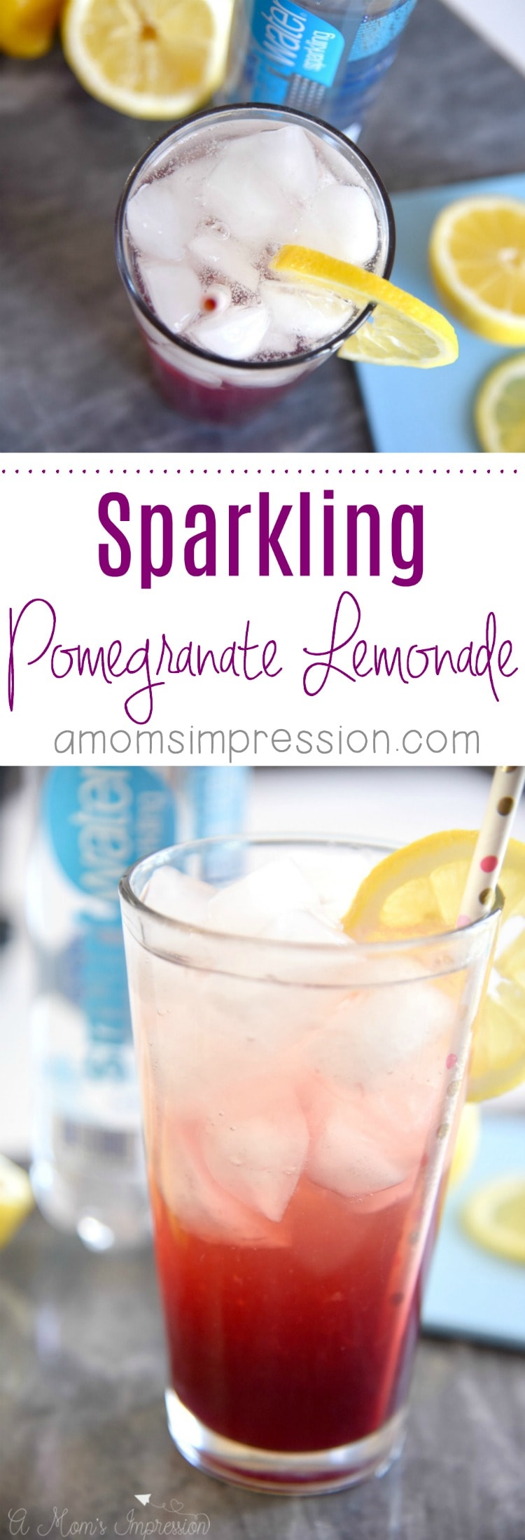 Homemade Sparkling Pomegranate Lemonade is the perfect refreshing summer drink! Full of pomegranate flavors, this homemade pink lemonade is fun and bubbly and delicious!