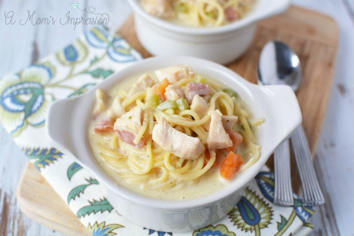 Homemade Crack Chicken Noodle Soup in a bowl sitting on a table
