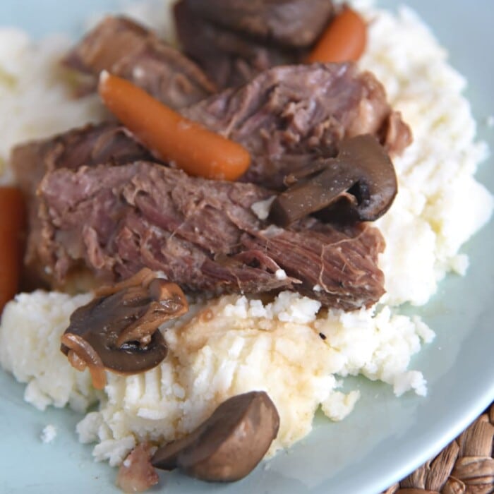 Beef Pot Roast With Mushrooms And Idahoan Mashed Potatoes