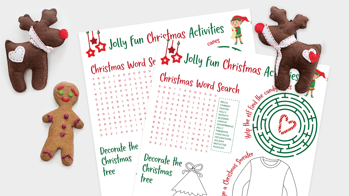 A printable Kids Activities Sheet for the holidays