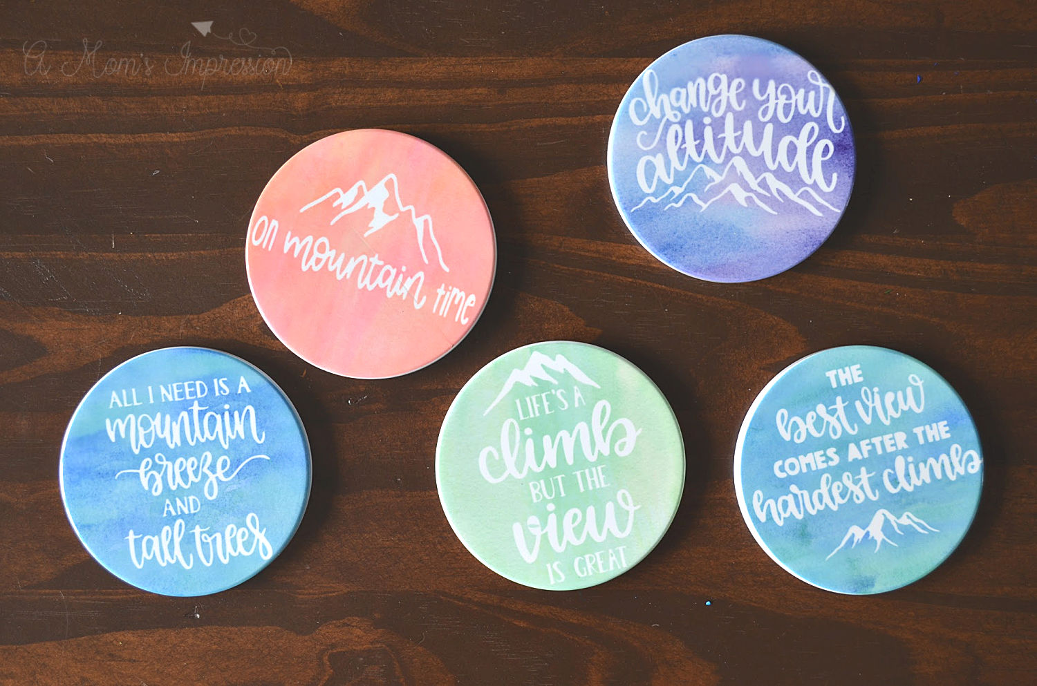 Cricut Infusible Ink Coasters with Mountain Quotes