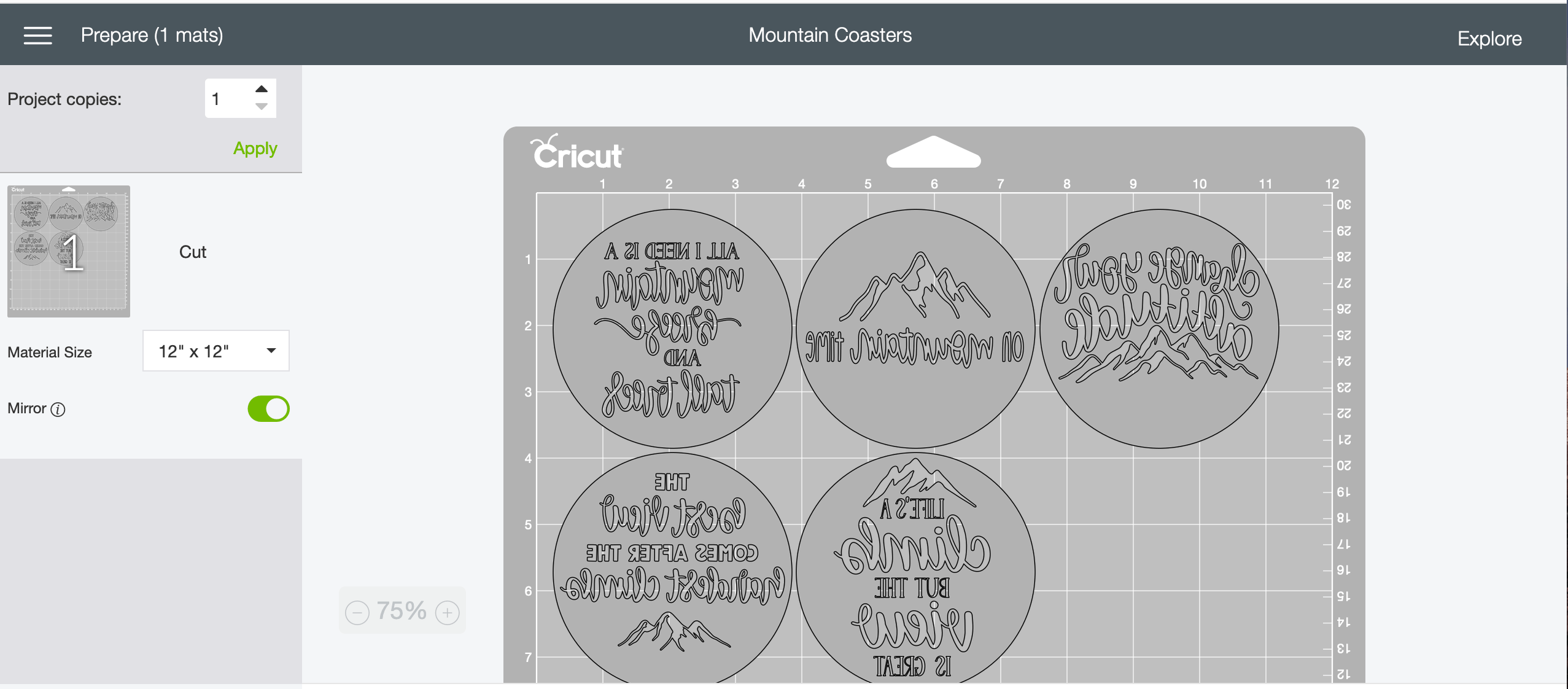 Cricut Infusible Ink Coasters with Mountain Quotes