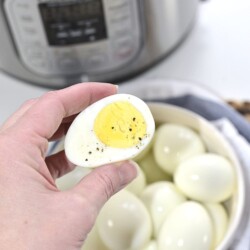 A hard boiled egg cut in half