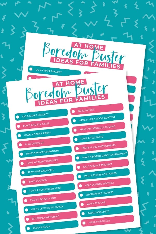 a printable with a list of activities for kids to do when they are bored 