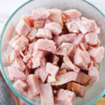 Diced Ham going into Instant Pot.