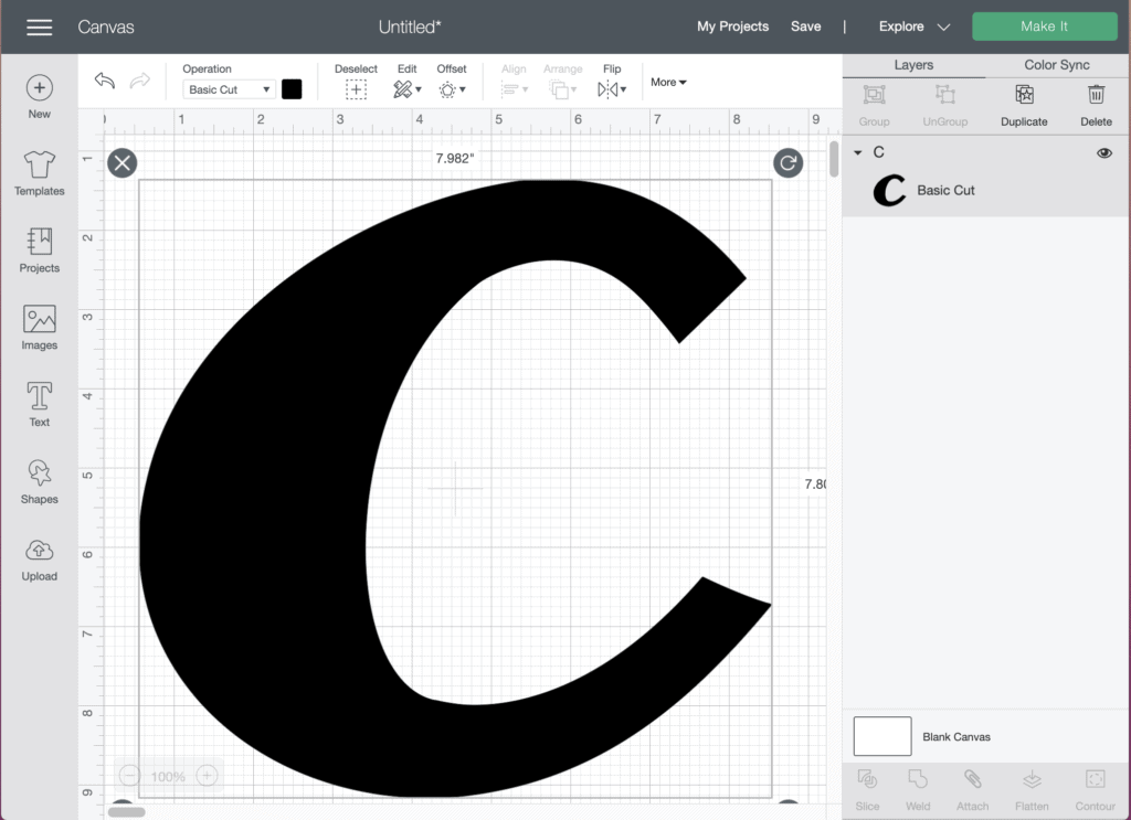 a big C in Cricut Design Space